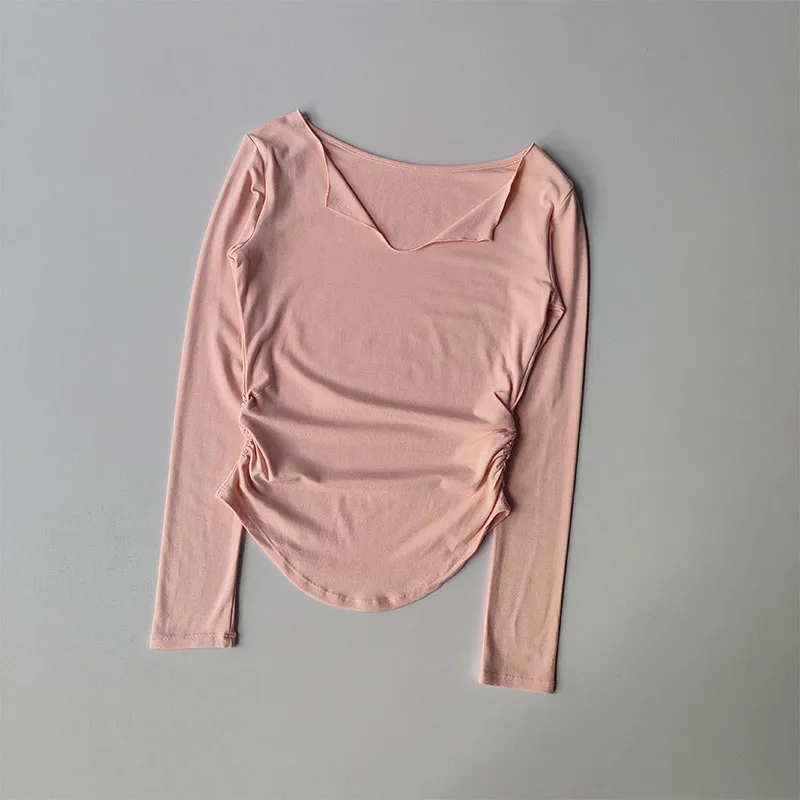 Top deportivo ajustado con cuello en V para mujer, ropa de Yoga de secado rápido para correr, Fitness, Pilates, camisetas de manga larga, prendas de vestir de otoño