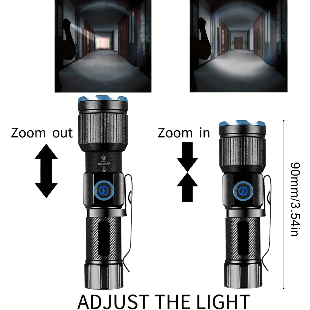 Zoom luz de haz blanco Mini linterna de larga distancia tipo C Usb recargable antorcha de bolsillo portátil hogar al aire libre batería 16340