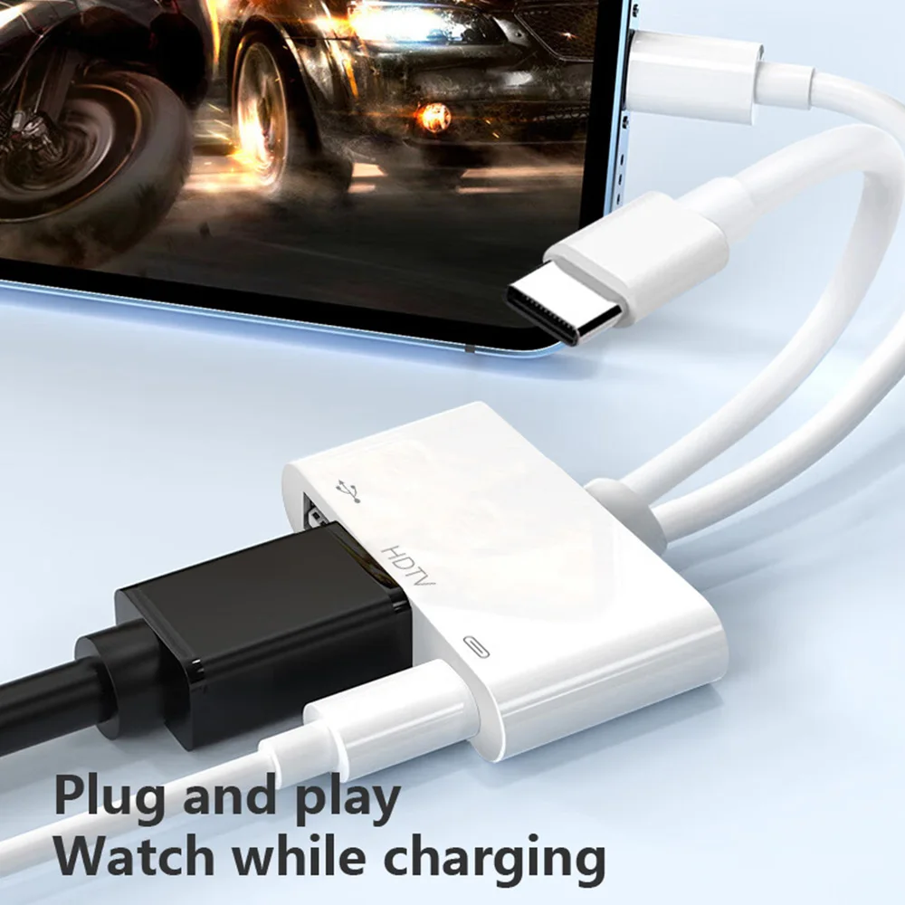 Adaptador Lightning/Tipo C a HDMI/USB A/Tipo C con Carga para iPhone 17 16 a TV 2K, Cable Digital AV HD para Sincronización de Pantalla