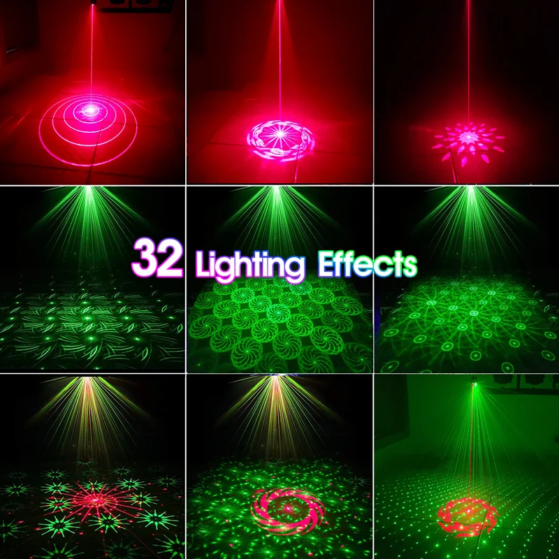 Proyector láser R & G con batería recargable, luz de discoteca DJ, 64 patrones, barra de baile, fiesta, efecto de coche, decoración navideña, lámpara de escenario E01