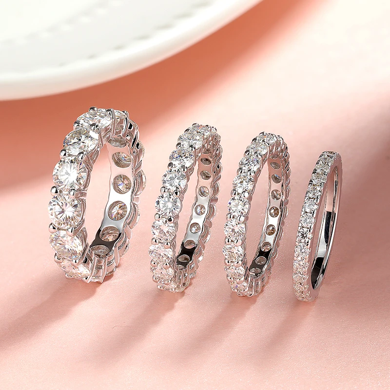 Anillo de moissanita completo Smyoue de 2-5mm para mujer, bandas de eternidad de boda brillantes, joyería de plata de ley 100% S925, anillo clásico