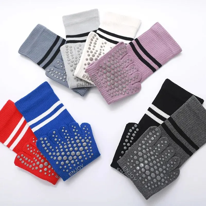 Calcetines de Yoga transpirables para mujer, calcetines deportivos antideslizantes de cinco dedos para Pilates, calcetines de algodón para Fitness, baile, Ballet, suelo interior