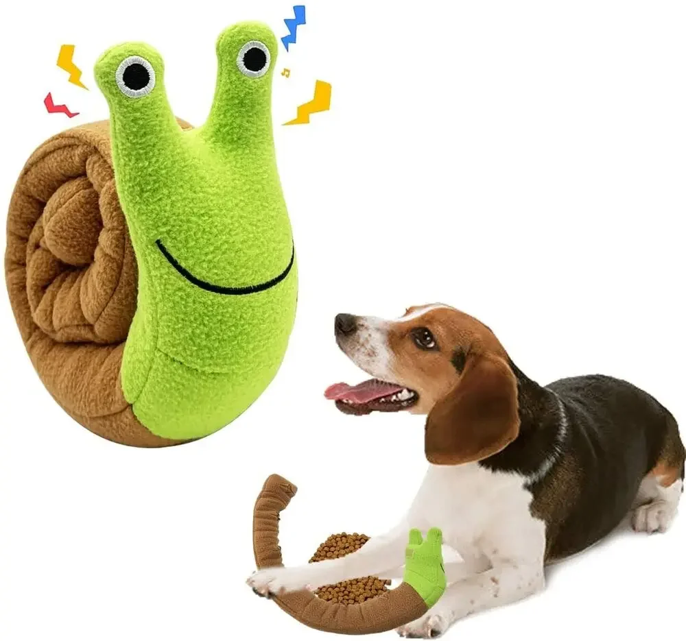 Juguetes chirriantes para perros, juguetes de caracoles de peluche para olfatear mascotas, rompecabezas molares de comida tibetana, juguetes interactivos para perros y gatos, rompecabezas para perros, alimentador de juguetes al por mayor