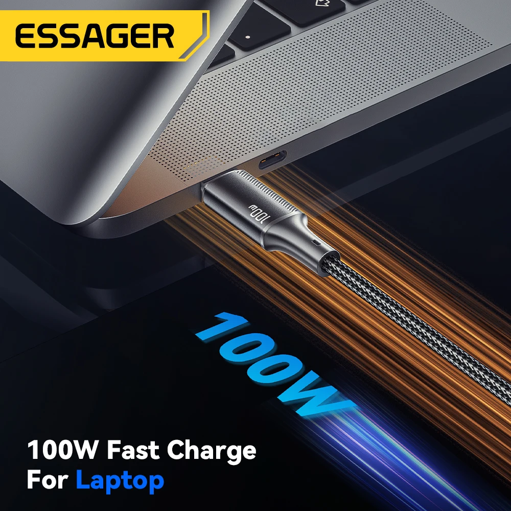 Cable USB C a USB Tipo C Essager de 100W, Cable de Carga Rápida PD de 5A, Cable USB Tipo C para iPhone 15, iPad, MacBook, Xiaomi, Samsung, Huawei