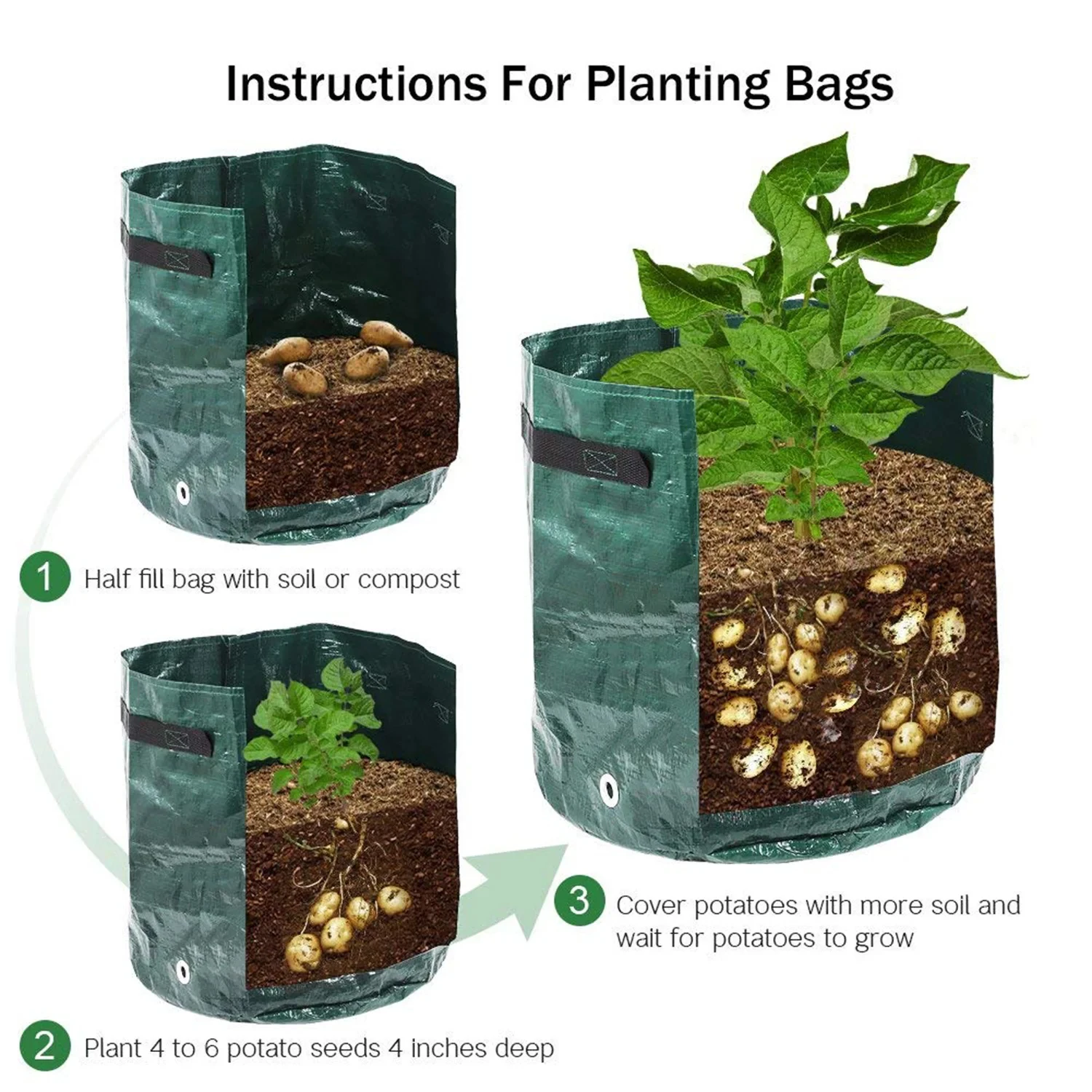 Bolsas de cultivo de jardín, bolsas de cultivo de patatas de 3/5/7/10 galones, bolsas de cultivo de plantas de jardinería, contenedor de macetero de verduras y zanahorias de tela PE