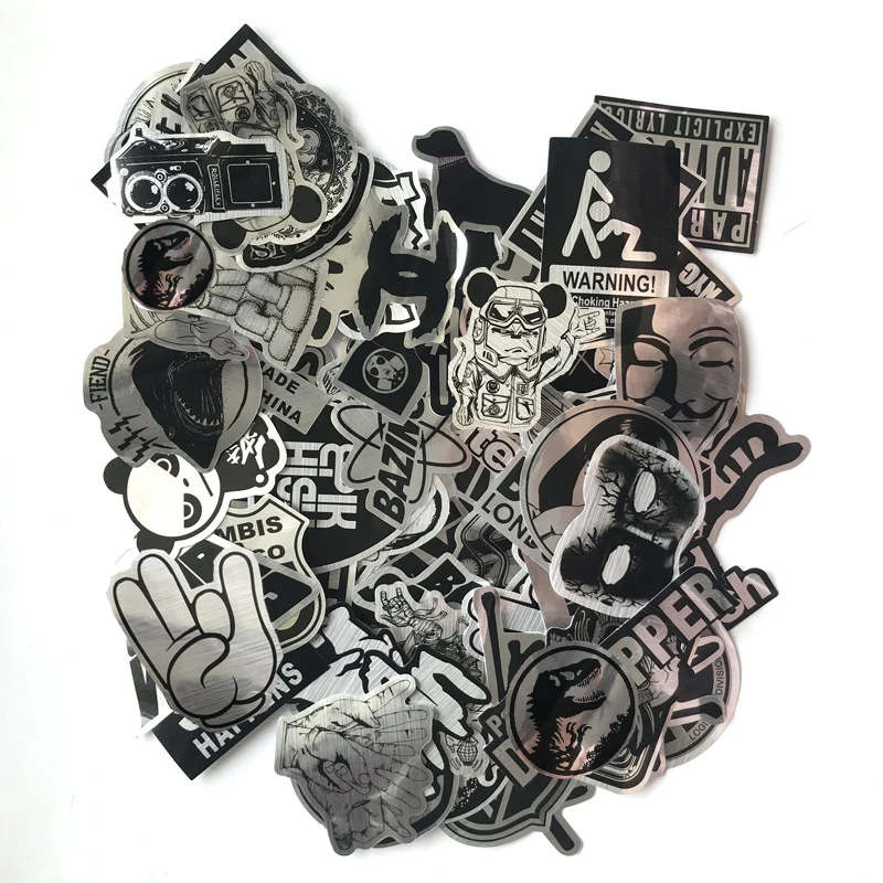 10/30/50/100 Uds. Imitando el logotipo de la marca de Metal pegatinas de banda de Rock Graffiti monopatín equipaje fresco PVC pegatina impermeable juguetes para niños
