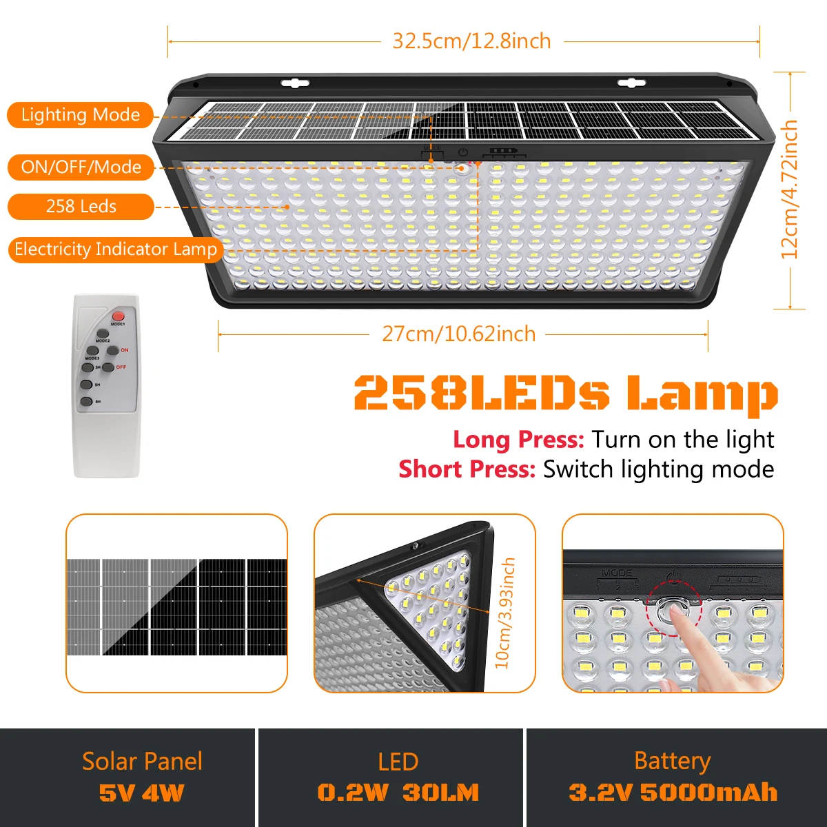 Lámpara Solar de pared superbrillante, luces solares para exteriores, luces de inundación alimentadas por energía Solar con 3 modos IP65, resistente al agua para exteriores, patio y calle