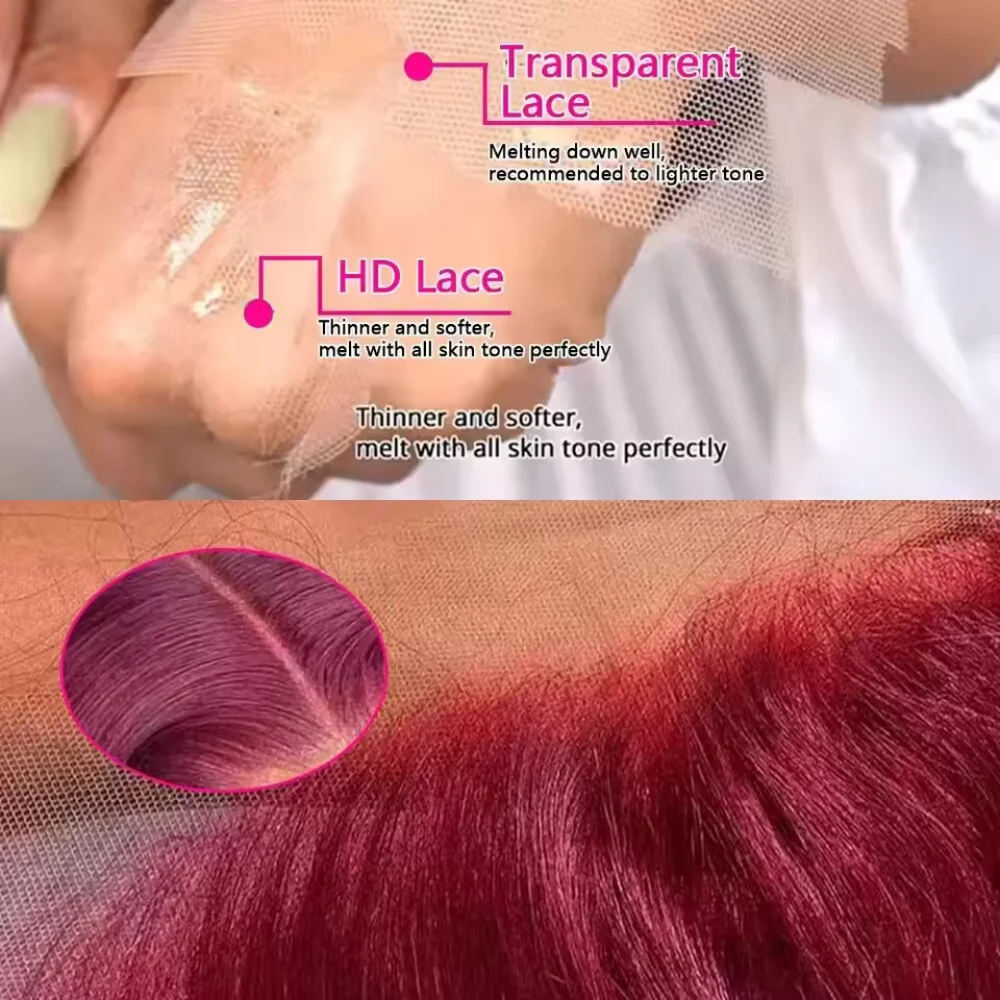 Peluca de cabello humano con encaje frontal de 16 pulgadas, 34 pulgadas, 13x4, color burdeos, ondas profundas, para mujer, densidad 200, HD transparente, pelucas rojas rizadas profundas, pre-arrancadas con cabello de bebé