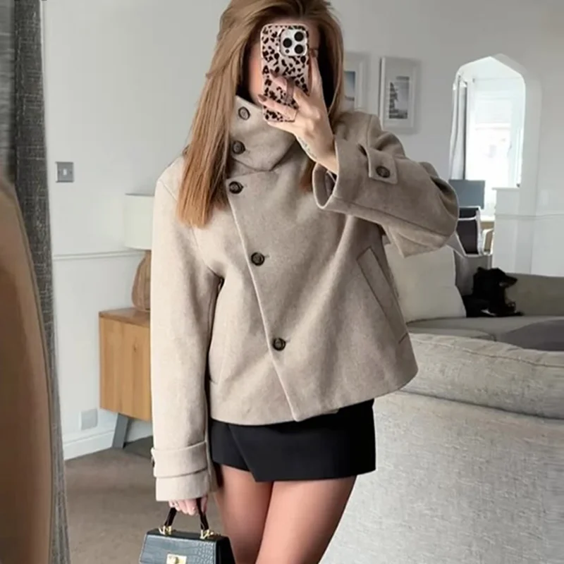 Chaquetas gruesas de cuello alto para mujer, ideales para otoño e invierno. Abrigos largos de manga larga, de corte holgado y con un solo botón, para mujer. Prendas de abrigo cortas para mujer.