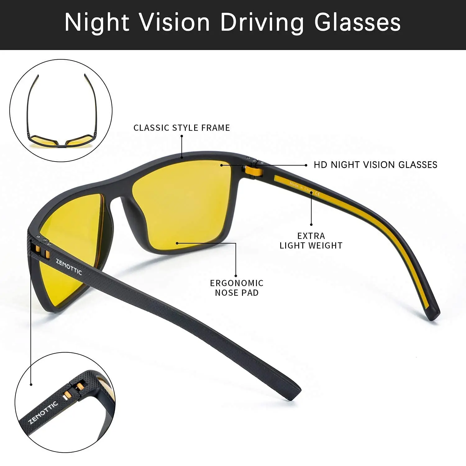 ZENOTTIC gafas de sol polarizadas Retro para hombres montura ligera TR90 protección UV400 gafas de sol cuadradas gafas de visión nocturna
