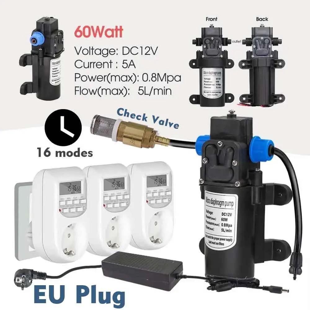 Sistema de enfriamiento por nebulización de bomba autocebante de 1/4" 4/6 mm 60 w 360 °   Pulverizadores atomizadores con boquilla curva, riego de jardín, desempolvado
