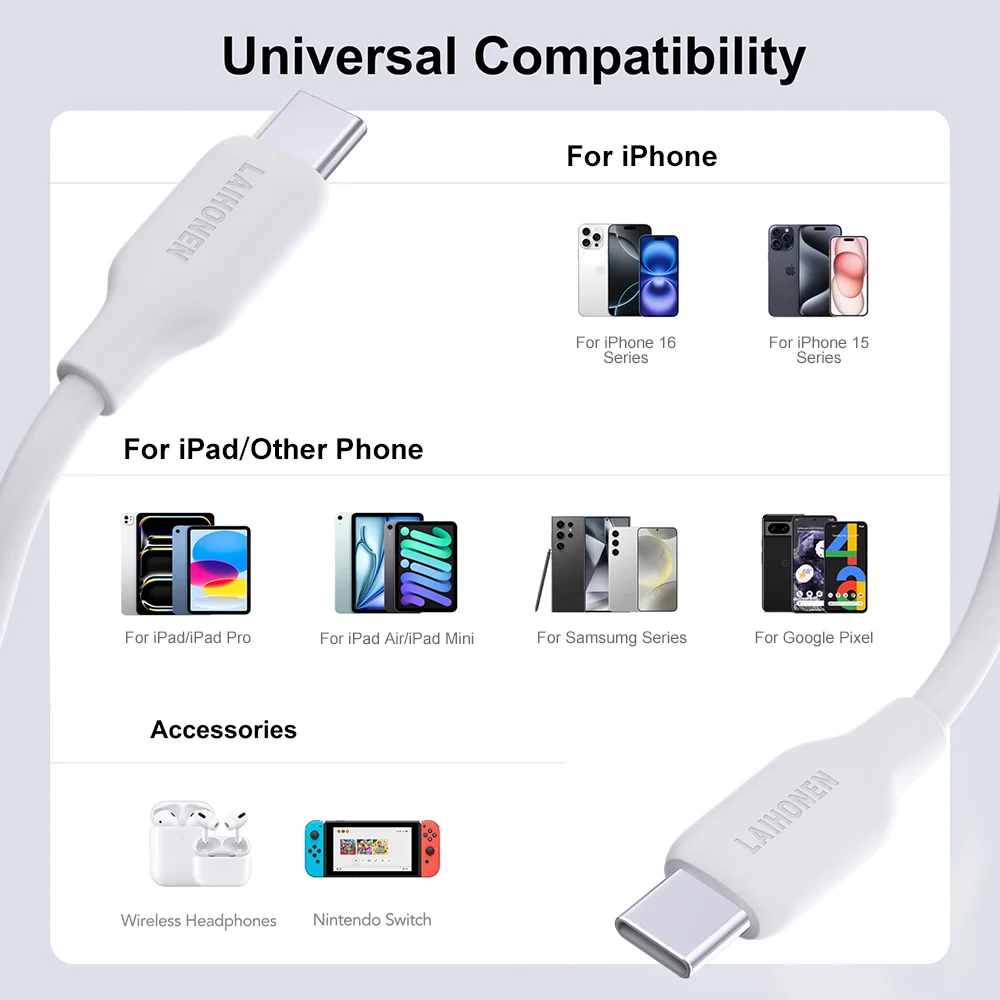 Cable de Silicona Líquida Tipo C con Carga Súper Rápida PD de 60W 3A, Cable USB de Carga Rápida de 1M 2M 3M, Cable USB C a C