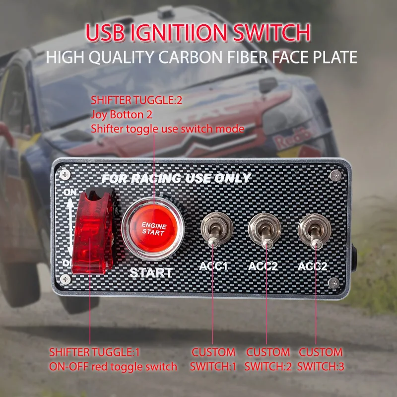 Panel de interruptores de encendido para simulador de PC USB, juegos de carreras ETS2 ATS Assetto Corsa ACC, botón central de arranque y parada del motor, caja de control.