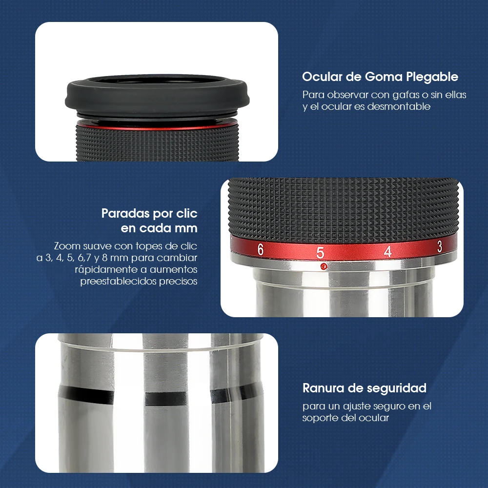 Svbony Ocular con zoom Svbony SV215 de 1,25 pulgadas y 3-8 mm, con diseño parfocal, accesorio para telescopios de alta potencia para observación lunar y planetaria.