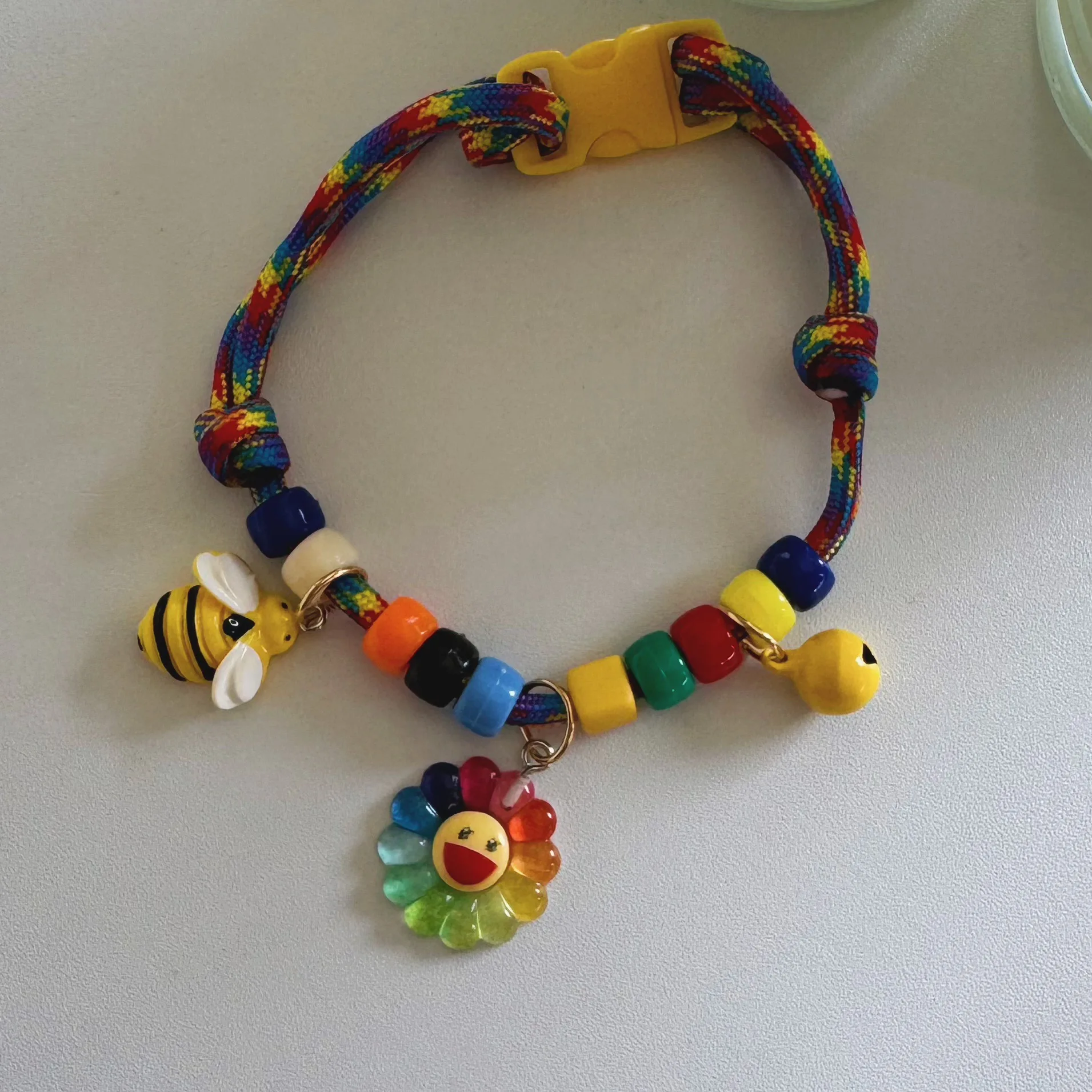 Collar para perro y gato, tejido contrastante de Color, frescura de verano, Collar ajustable con cara sonriente de amor, Collar separable para gato