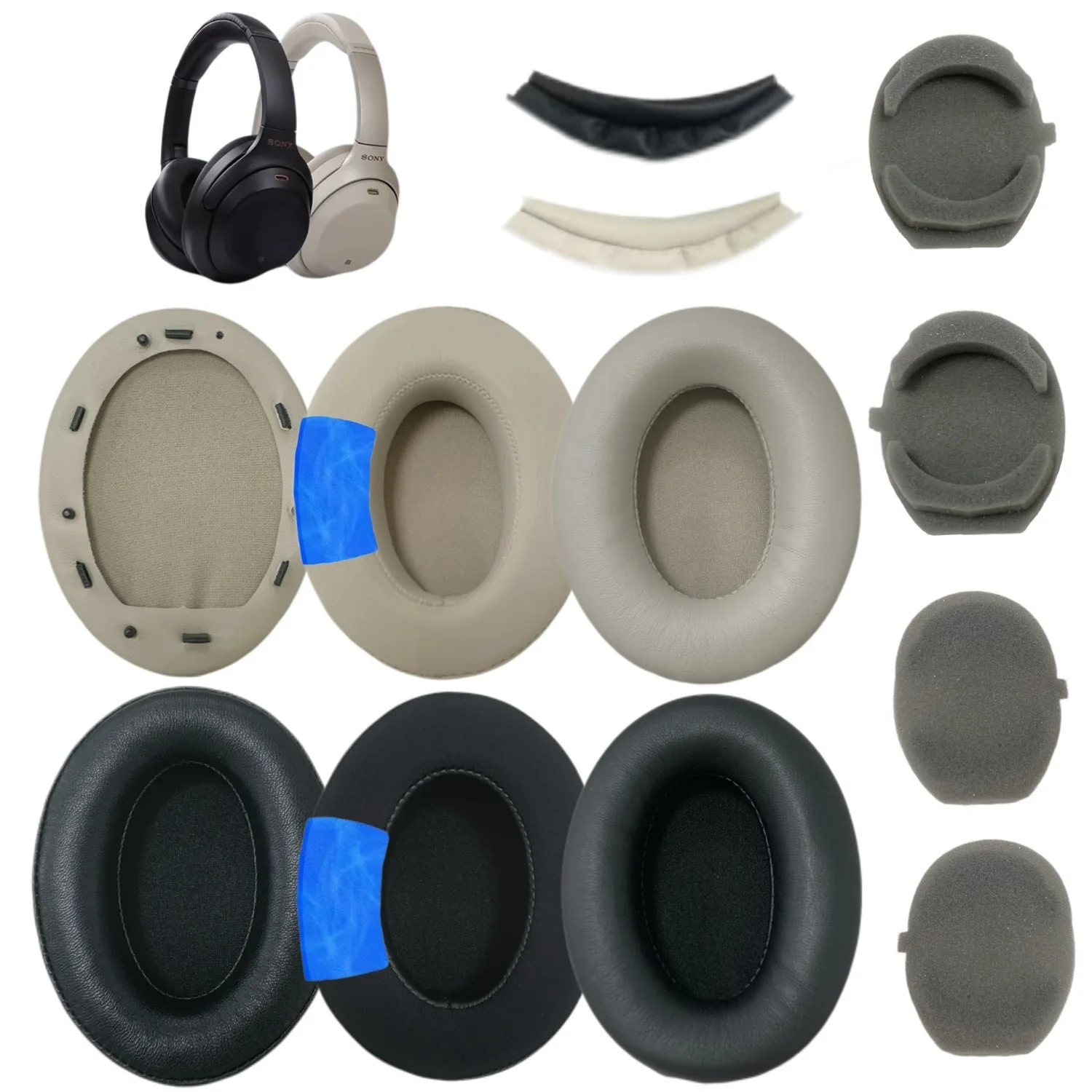 Almohadillas de gel refrescante para auriculares Sony WH-1000XM3, almohadillas de malla transpirable, cojines de cuero de oveja y cuero proteico, diadema con clip.