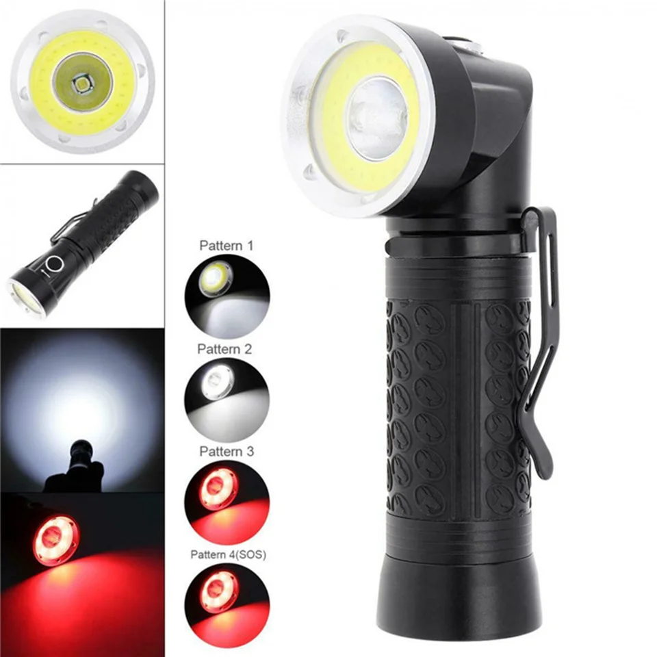 Potente linterna LED T6 + COB, 4 modos, 90 °, luz de trabajo plegable, luz de inspección, linterna táctica con cola magnética para Camping