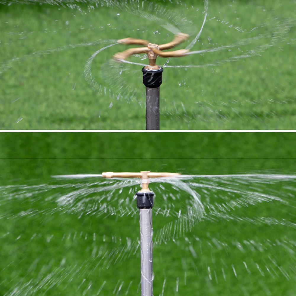 Boquilla de latón giratoria de 2/3/4 brazos, rociador automático de 3 puntas para césped, cama de flores, jardín, agricultura, horticultura, agua, 360 °