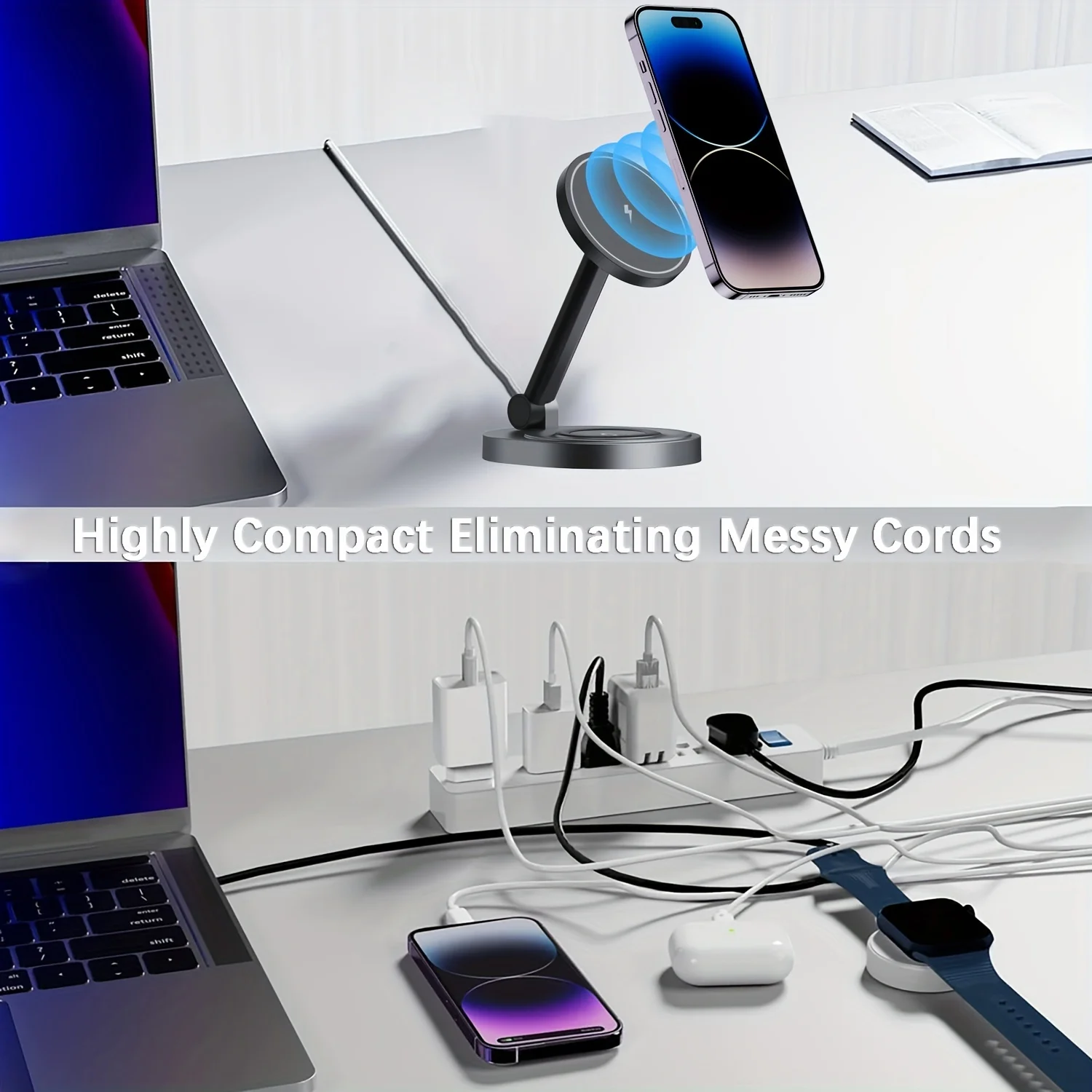 Cargador inalámbrico magnético 2 en 1, base de carga rápida para iPhone 15, 14, 13, 12, 11 Pro Max, 11, X, Apple Watch, Airpods