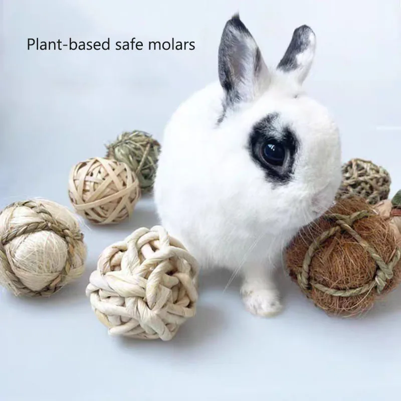 Bola trenzada para masticar, juguete interactivo para mascotas, conejo, hámster, conejo, hierba Natural, diversión para mascotas, 4/5 piezas