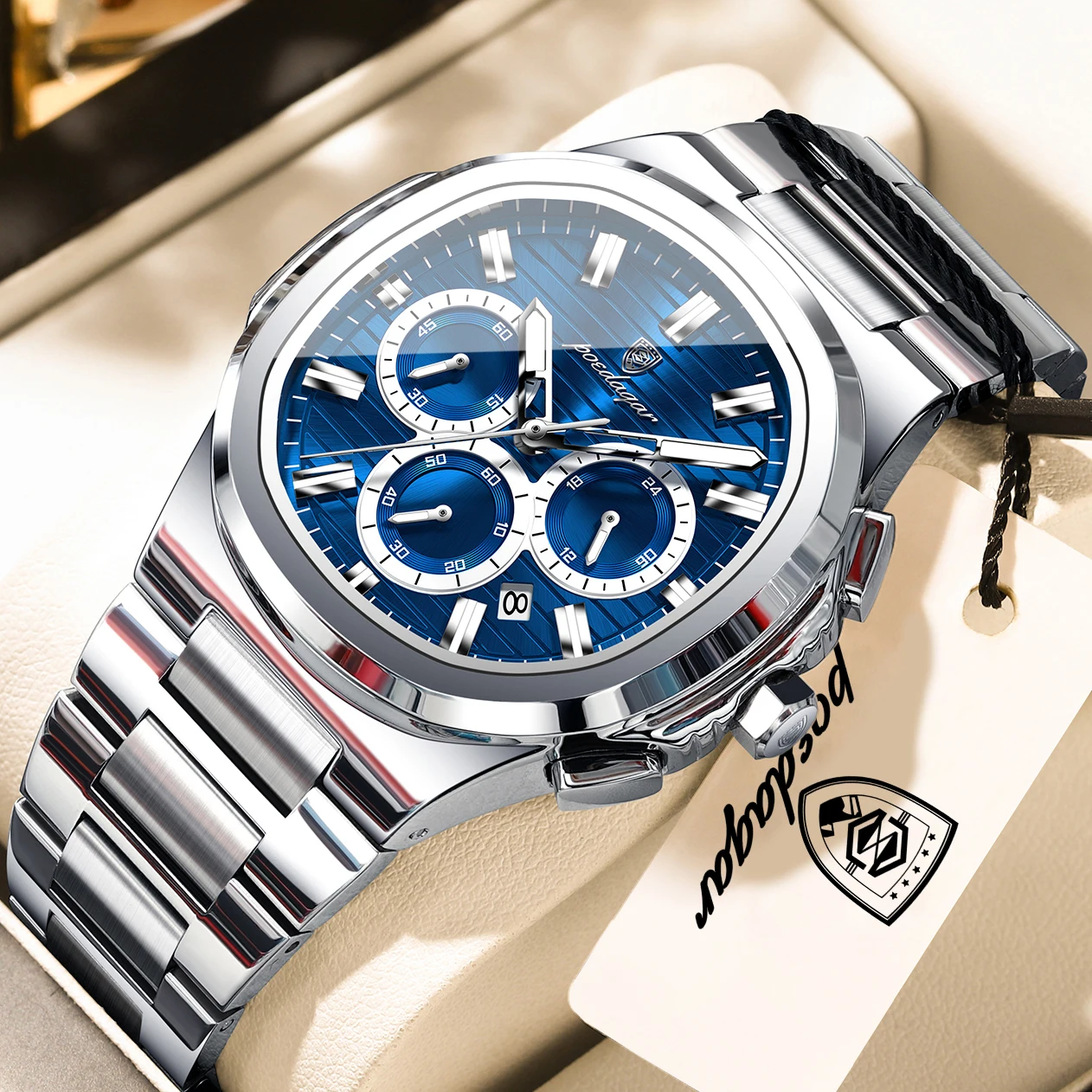 Reloj POEDAGAR de Lujo para Hombre, Resistente al Agua, de Acero Inoxidable, Luminoso, con Fecha, Cronógrafo, de Cuarzo, para Negocios