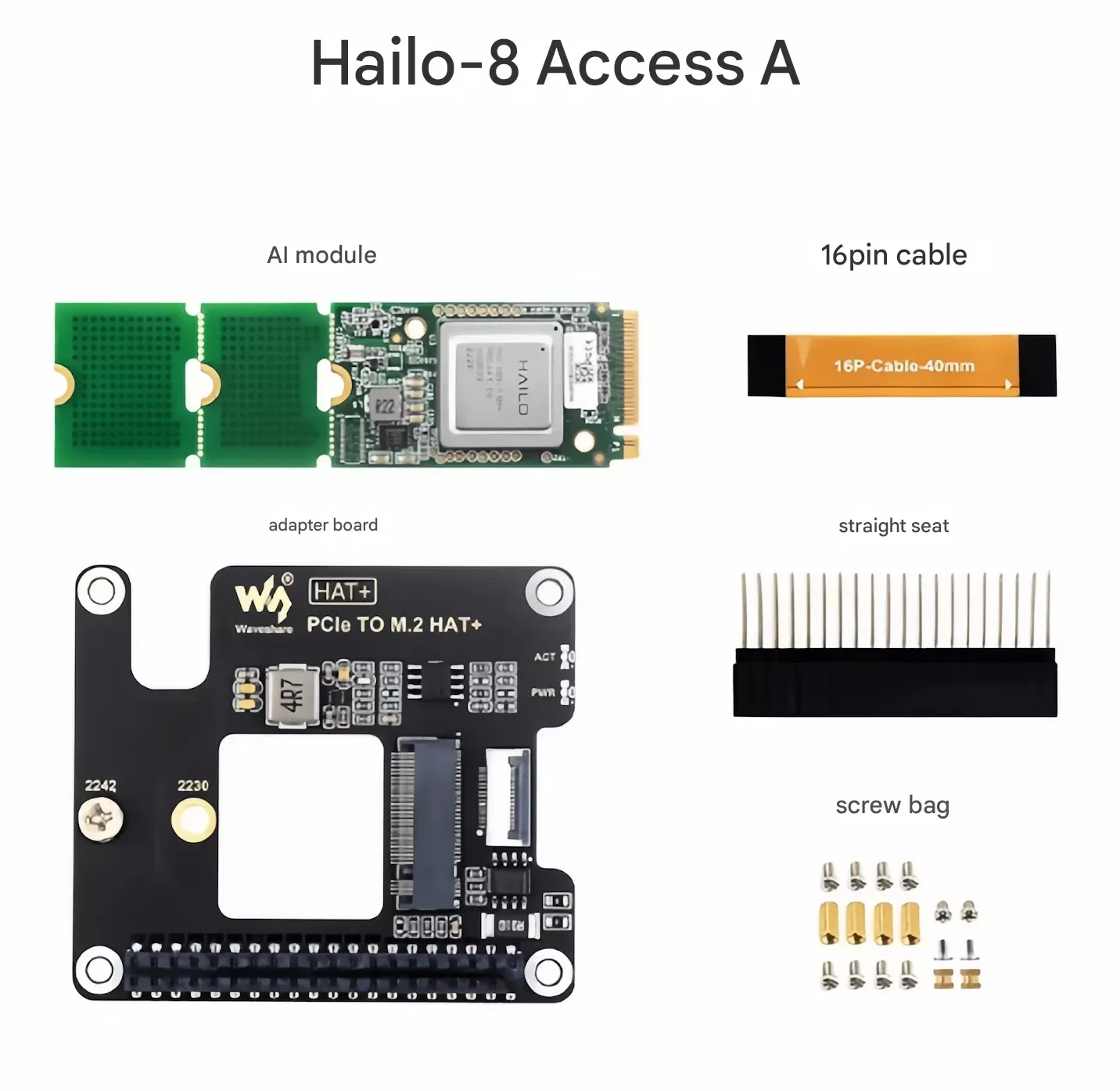 Kit de Inteligencia Artificial BoMaS Raspberry Pi de 5.ª Generación con Hailo-8, Interfaz .2, Potencia de Computación de 26 TOPS