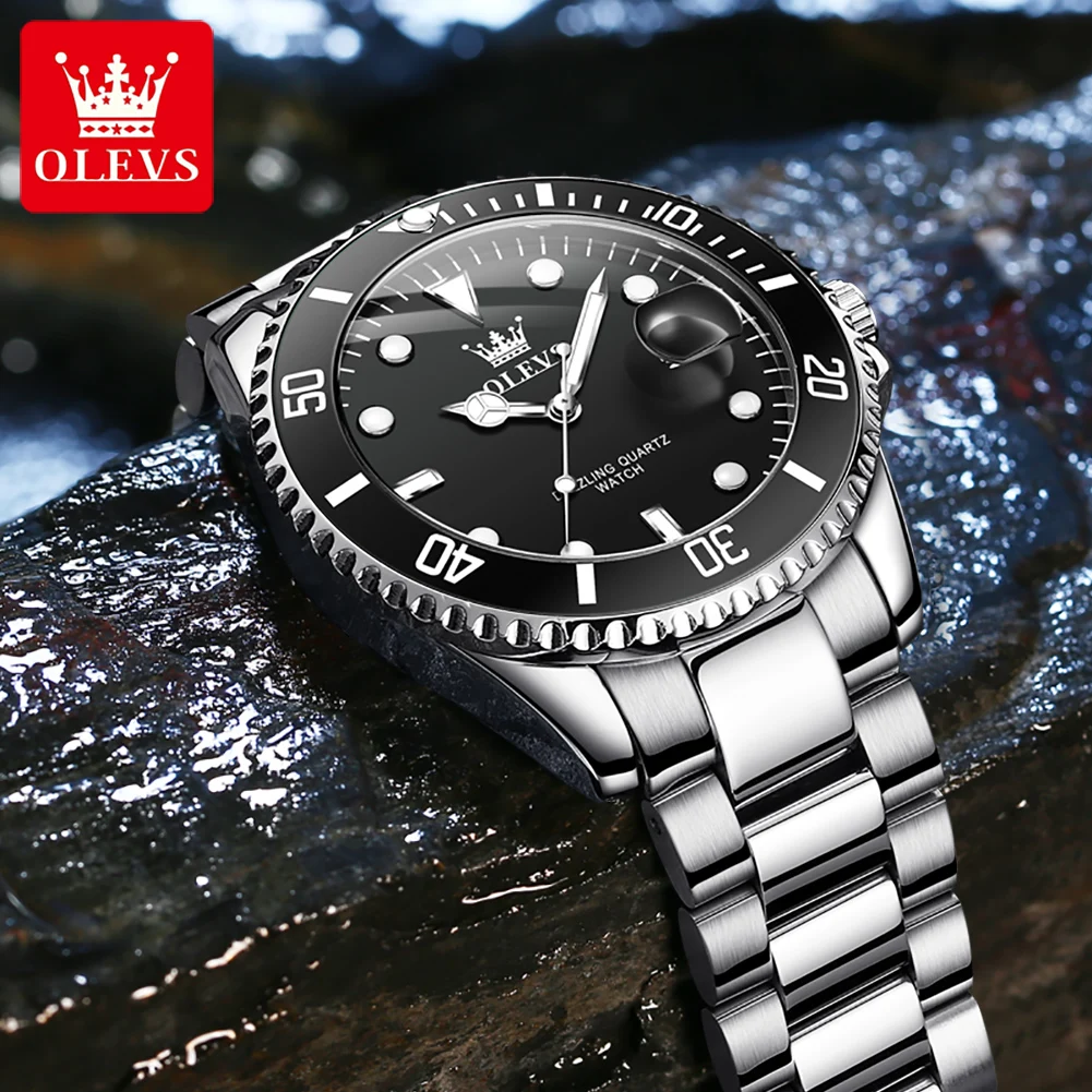 OLEVS 5885 reloj para hombre, marca Original, reloj de cuarzo resistente al agua, correa de acero inoxidable, fecha automática, relojes de regalo para hombre
