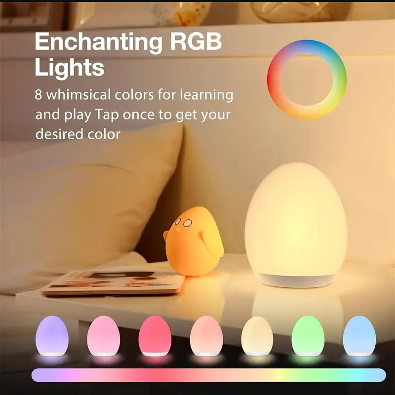 Nueva luz ambiental nocturna con forma de huevo, lámpara regulable táctil con Control RGB, mesa portátil recargable por USB para lámparas de noche, lámpara de noche