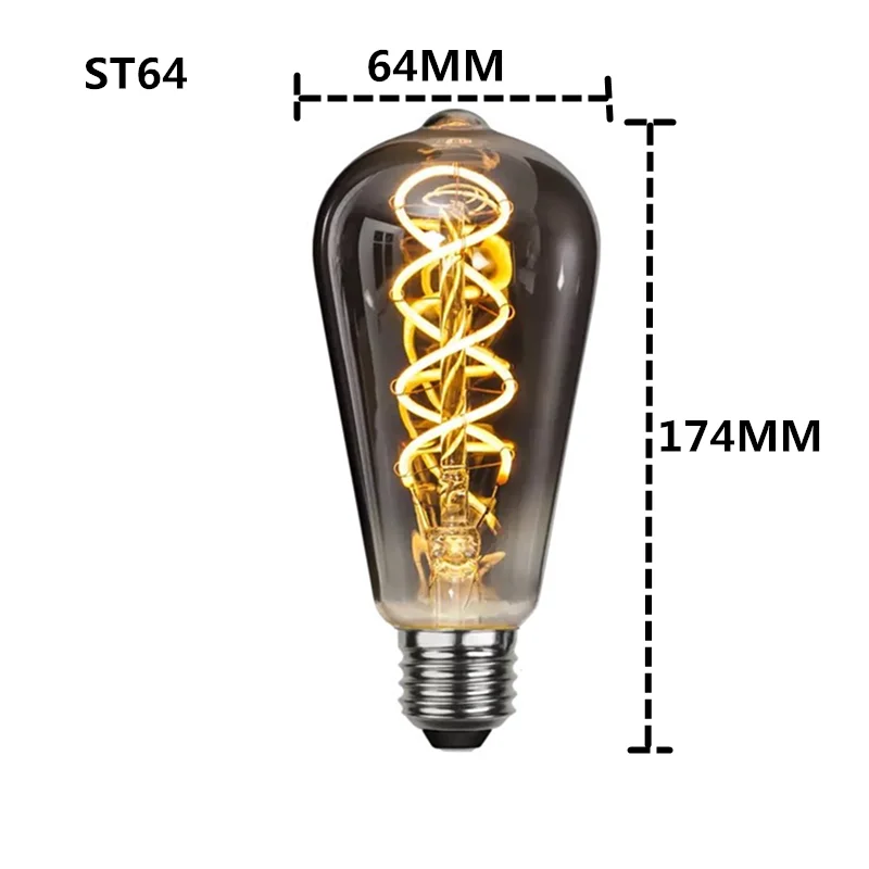 LED E27 ST64 G80 G95 G125 4W regulable 220V gris ahumado cálido bombilla de filamento GSpiral Retro Vintage iluminación decorativa lámpara Edison