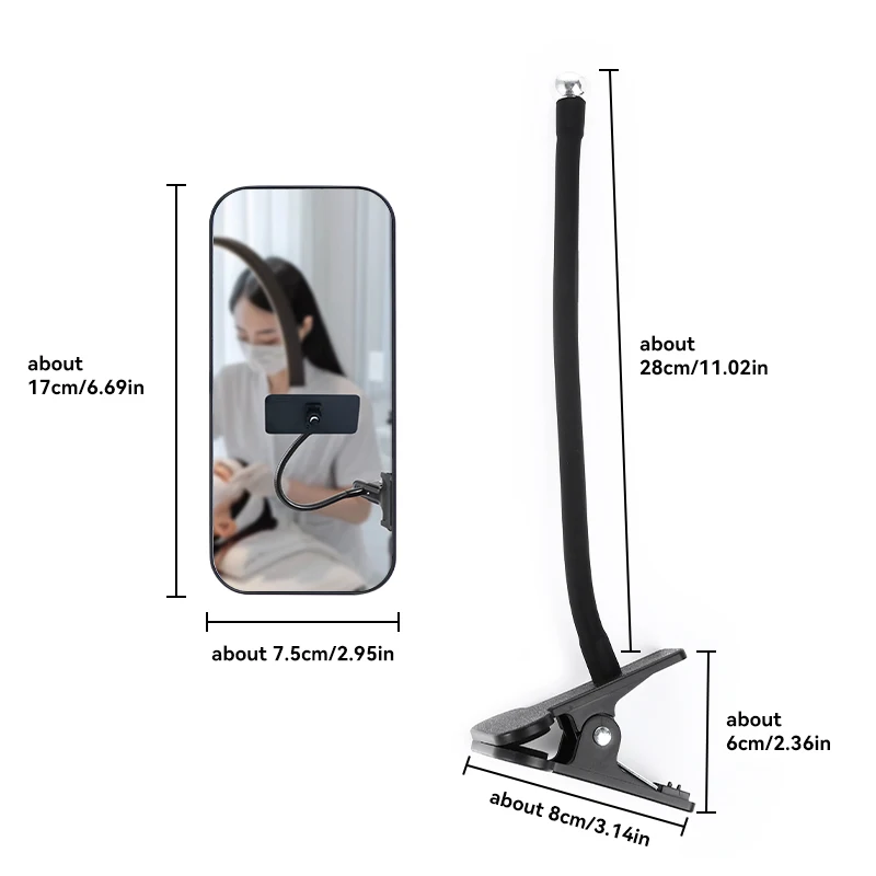 360 °   Espejo Giratorio con Clip para Pestañas - Herramienta de Maquillaje Profesional Ajustable con Marco Protector, Esencial para Extensiones de Pestañas con Manos Libres