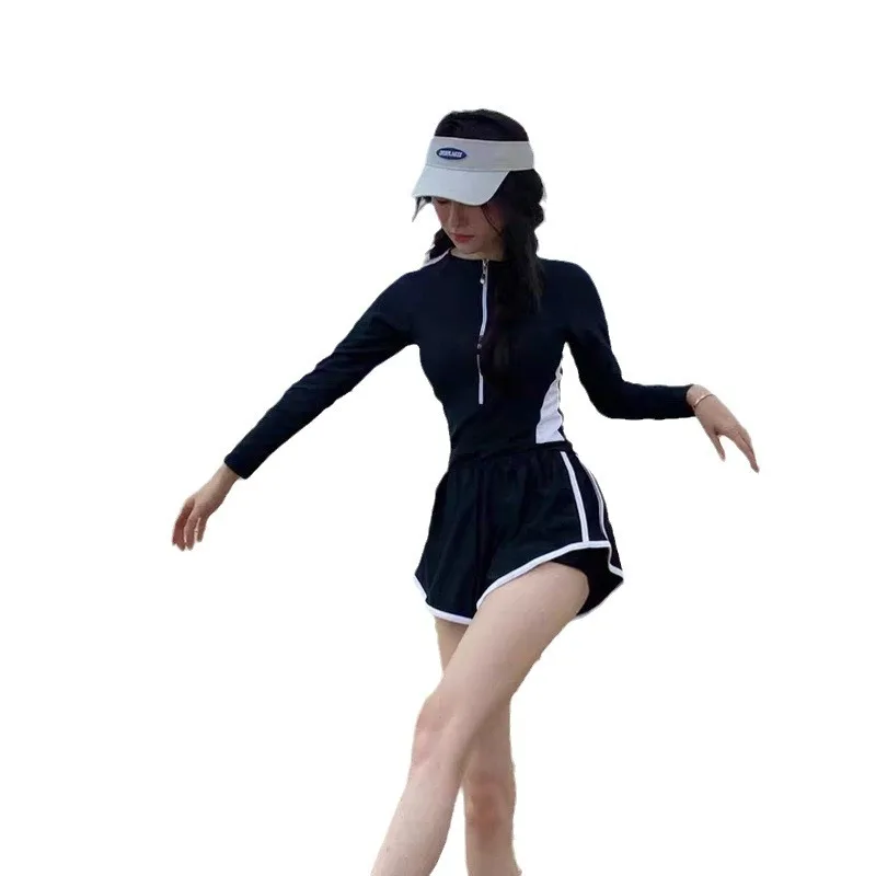 Traje de baño vendedor caliente para mujer, mono de verano de manga larga para niñas, traje de baño sexy de aguas termales, ocultando carne y adelgazar