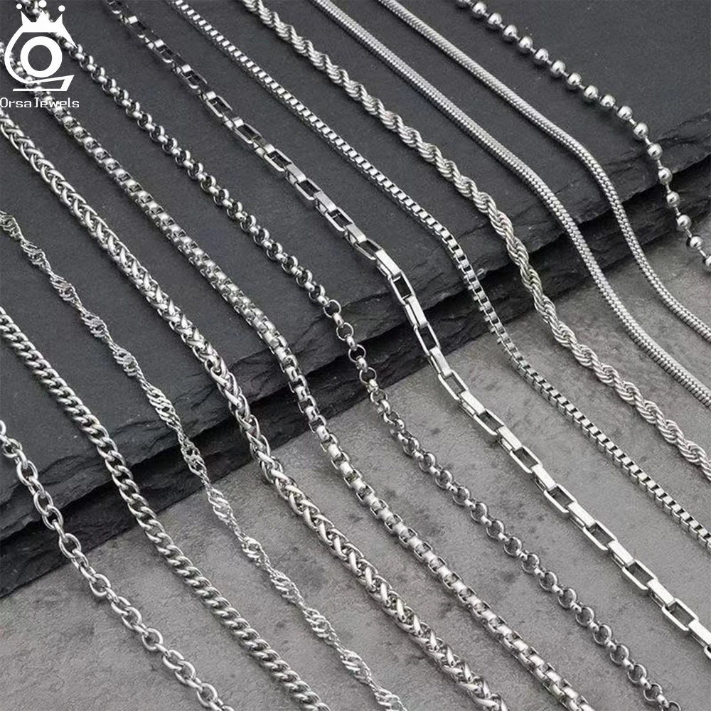 ORSA JEWELS 925 collares de cadena de plata esterlina fiesta de moda para hombres mujeres joyería DIY Simple de alta calidad 16-24 pulgadas al por mayor