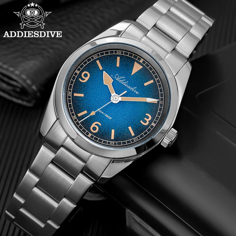 ADDIESDIV Nuevo reloj de cuarzo Retro para hombre, cristal de zafiro, movimiento japonés, resistente al agua hasta 100m, reloj con luz nocturna de acero inoxidable AD2554