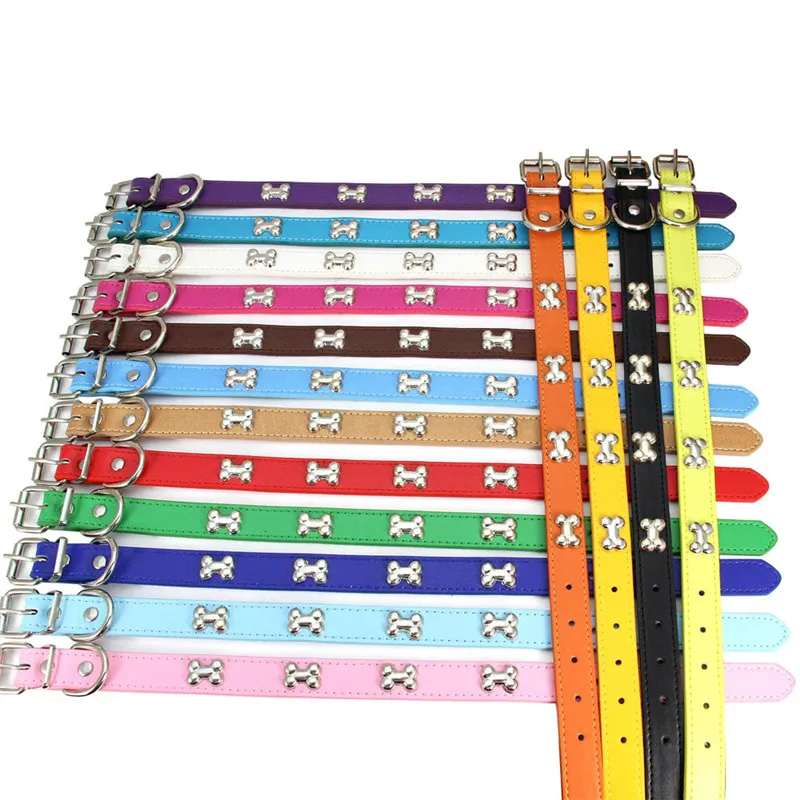 Collares duraderos de cuero de hueso para perros y cachorros, collares para perros pequeños y grandes, accesorios para gatos, Chihuahua, Collar para mascotas para perros pequeños