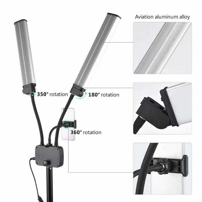 Luz LED para vídeo de 45W, brazos dobles de relleno, tiras largas de luz LED para Selfie, estudio fotográfico, transmisión en vivo, Tiktok Stream