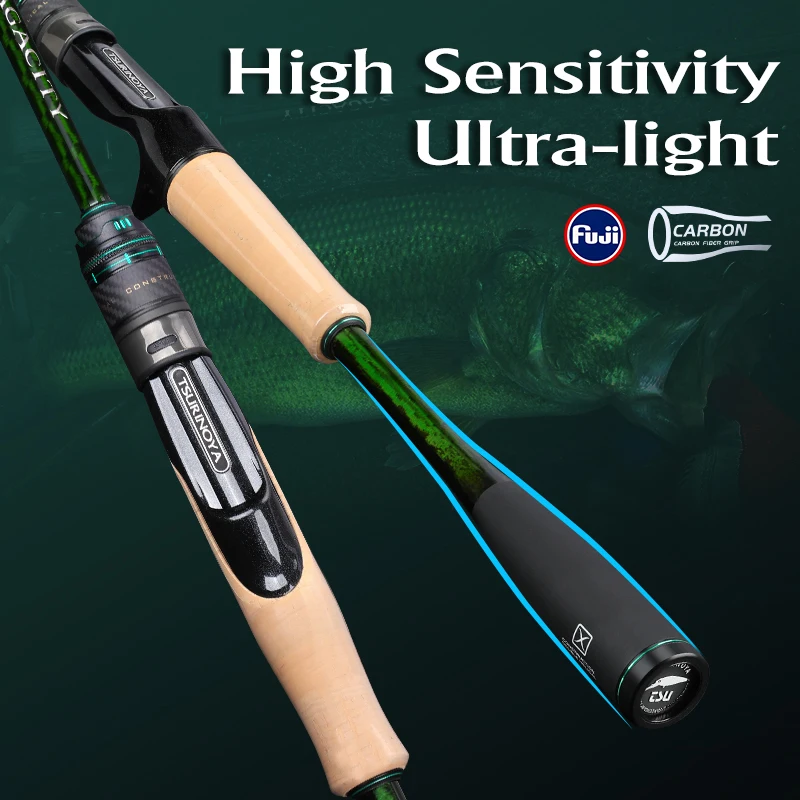 Caña de Pescar TSURINOYA F Action L ML M MH SAGACITY Race Bass con Anillas FUJI, 1.96m 2.03m 2.06m, 2 Secciones, Spinning y Casting, Carbono