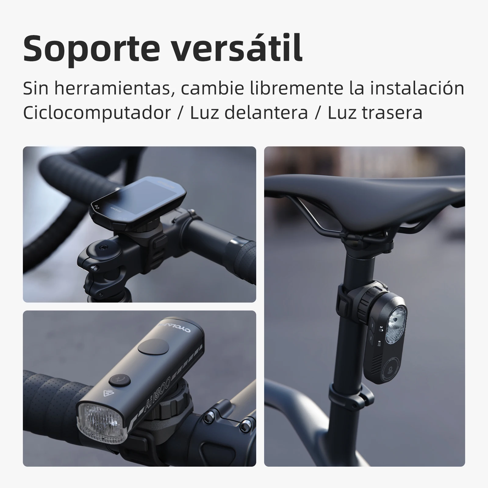 CYCLAMI S14 Universal PC 360 °   Soporte Giratorio para Ciclocomputador, Soporte para GPS y Faro Delantero de Bicicleta de Montaña, Soporte para Luz Trasera