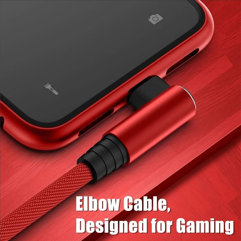 Cable USB de Carga Rápida en Ángulo Recto de 90 Grados para iPhone 13 14 Pro 11 12 Mini XS Max XR X 7 8 Plus