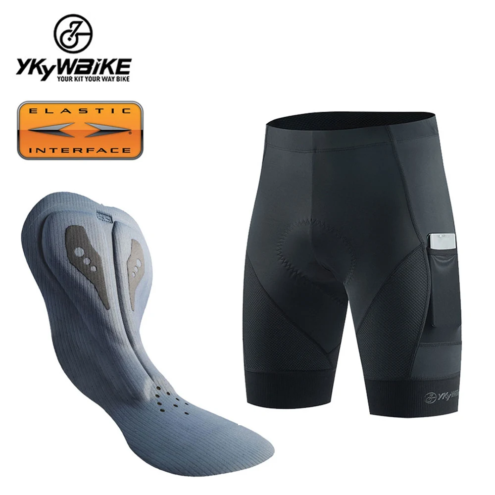 YKYW Pantalones cortos acolchados con interfaz elástica para bicicleta, pantalones cortos para ciclismo para hombre, pantalones cómodos para ciclismo de carretera, medias con 2 bolsillos