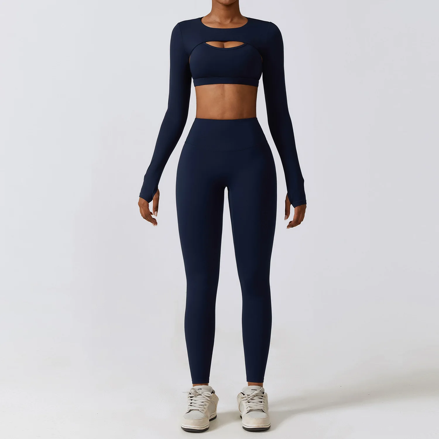 Ropa deportiva, conjunto de Yoga, ropa de entrenamiento para mujer, ropa atlética, mallas deportivas para gimnasio, sujetador de encaje perfecto, Top corto, traje de Yoga de manga larga
