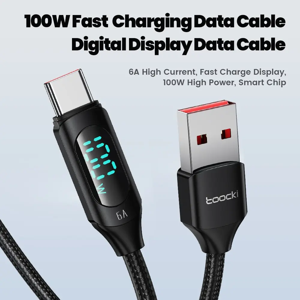 Toocki 100W Cable USB tipo C para Huawei Honor Xiaomi Samsung Super carga carga rápida cargador USB C Cable de datos Cable 1m 2m