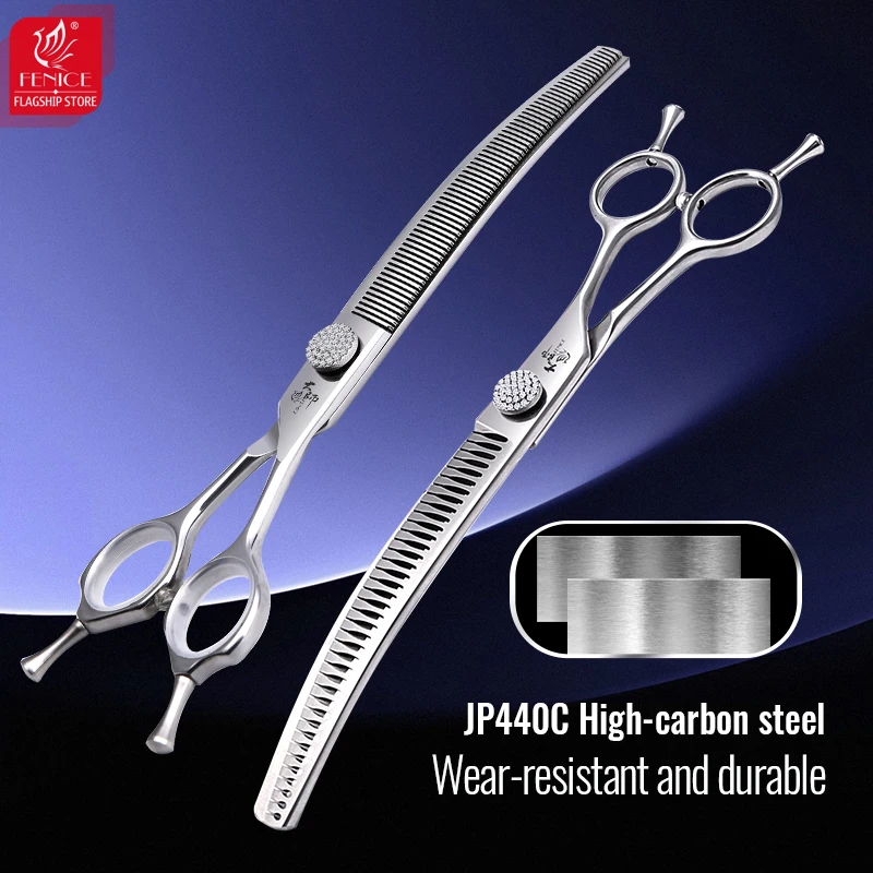 Tijeras de aseo Fenice, tornillo de diamante de 7/7,5/8 pulgadas, tijeras profesionales curvadas, tijeras más delgadas para herramientas de esteticista para mascotas