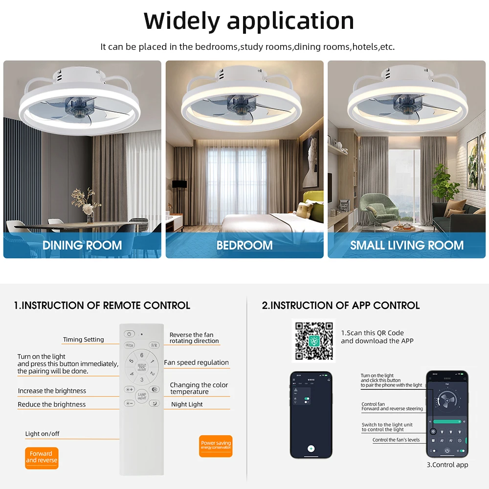 Ventiladores de techo con Control remoto y luz, lámpara LED, ventiladores de techo silenciosos inteligentes para decoración de dormitorio y sala de estar, lámpara de techo