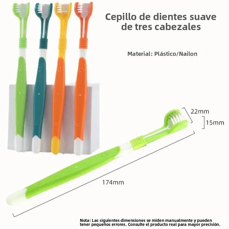 Cepillo de Dientes para Mascotas de 3 Cabezas, Cepillo de Dientes de Cerdas Suaves para Limpieza Bucal de Perros de Raza Pequeña, Mango de Fácil Agarre, Suave con las Encías, Reduce la Placa