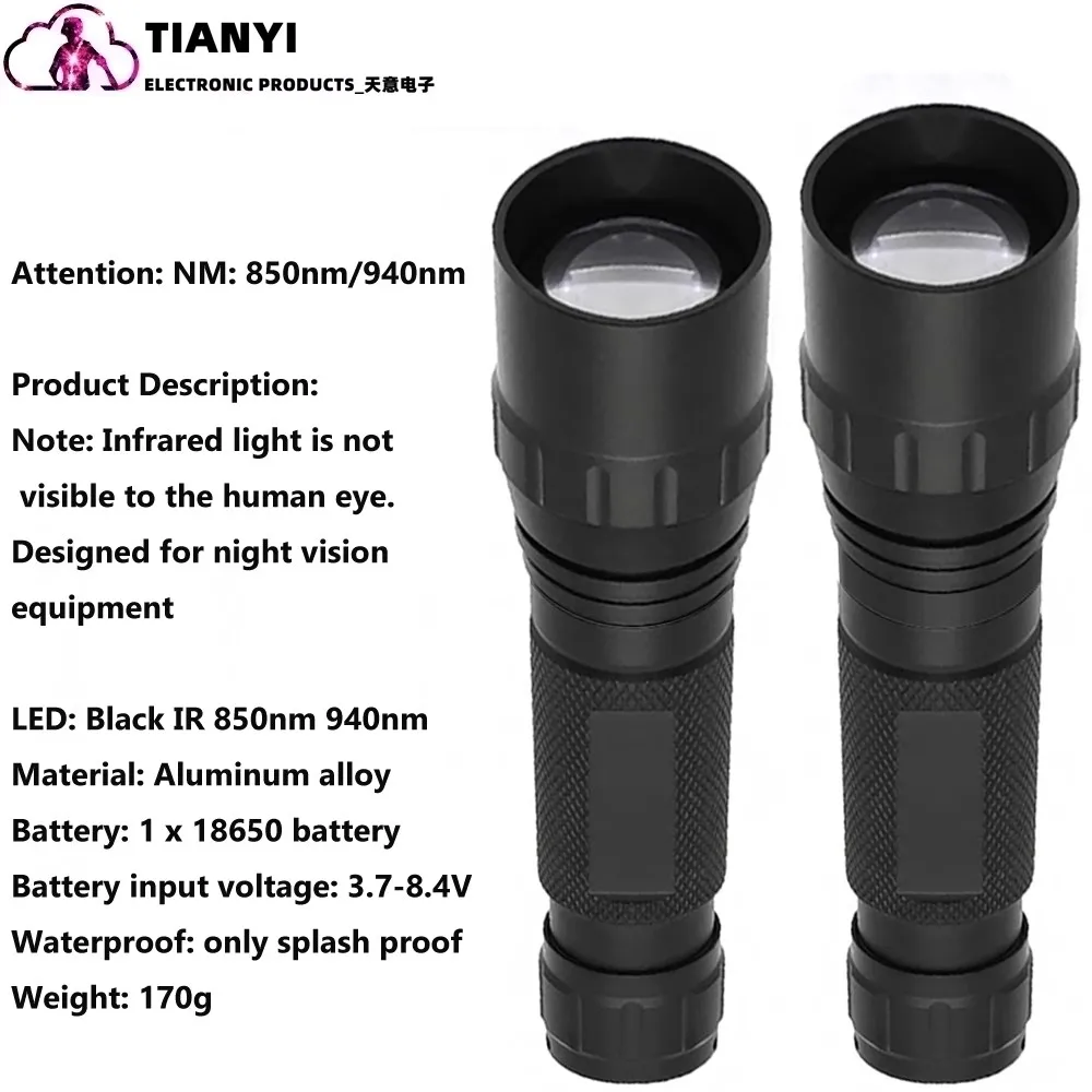 Linterna Infrarroja Complementaria VCSEL de 7W, 850nm/940nm, con Zoom, Silenciosa, Potencia Ajustable, Luz IR de 810nm