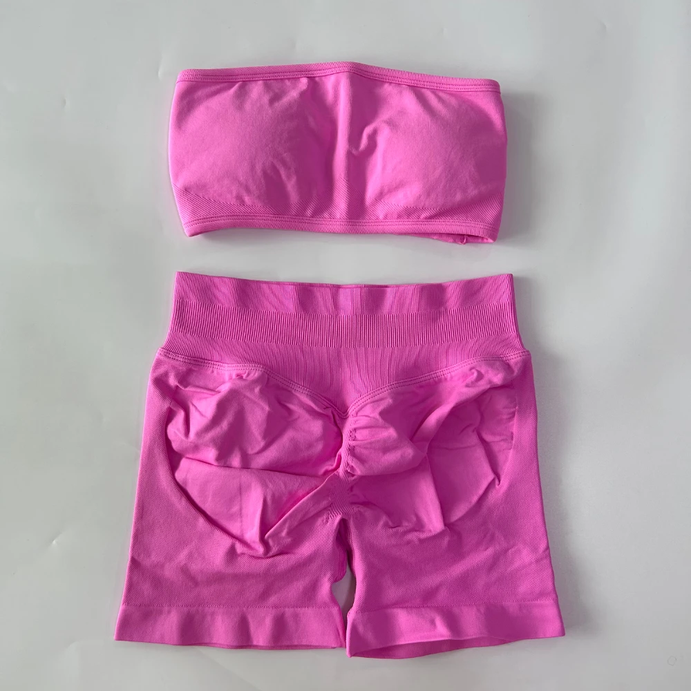 Conjunto de Yoga sin logotipo para mujer, 2 piezas, Bandeau con espalda descubierta, Sujetador deportivo, pantalones cortos, ropa de Yoga, conjunto de gimnasio, ropa de entrenamiento, conjuntos de trajes