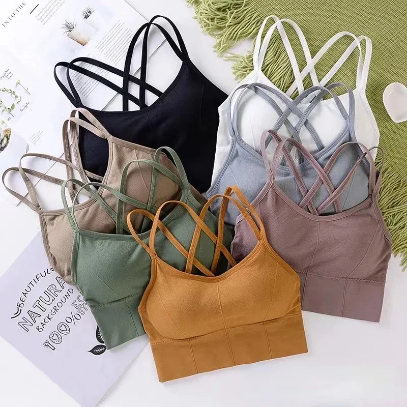 Top Deportivo Sexy para Mujer con Tirantes Cruzados en la Espalda, Sujetador Deportivo con Push-Up, Transpirable, Suave, para Fitness, Yoga, Color Sólido