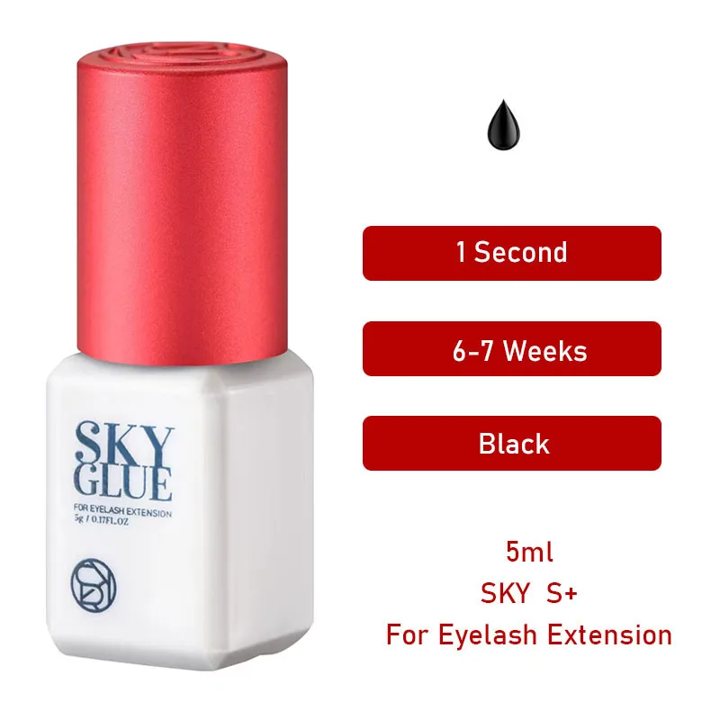 10 botellas de hebras de pegamento SKY, suministros de extensión de pestañas postizas, Corea, 5ml, negro, rojo, azul, tapa, herramientas de maquillaje de salud y belleza, adhesivo