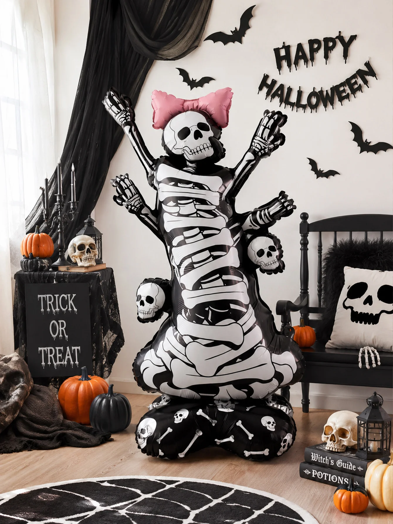 1 globo de calavera de Halloween (estilos variados) – Adecuado para decoraciones de Halloween, eventos temáticos de calaveras, fiestas de terror.
