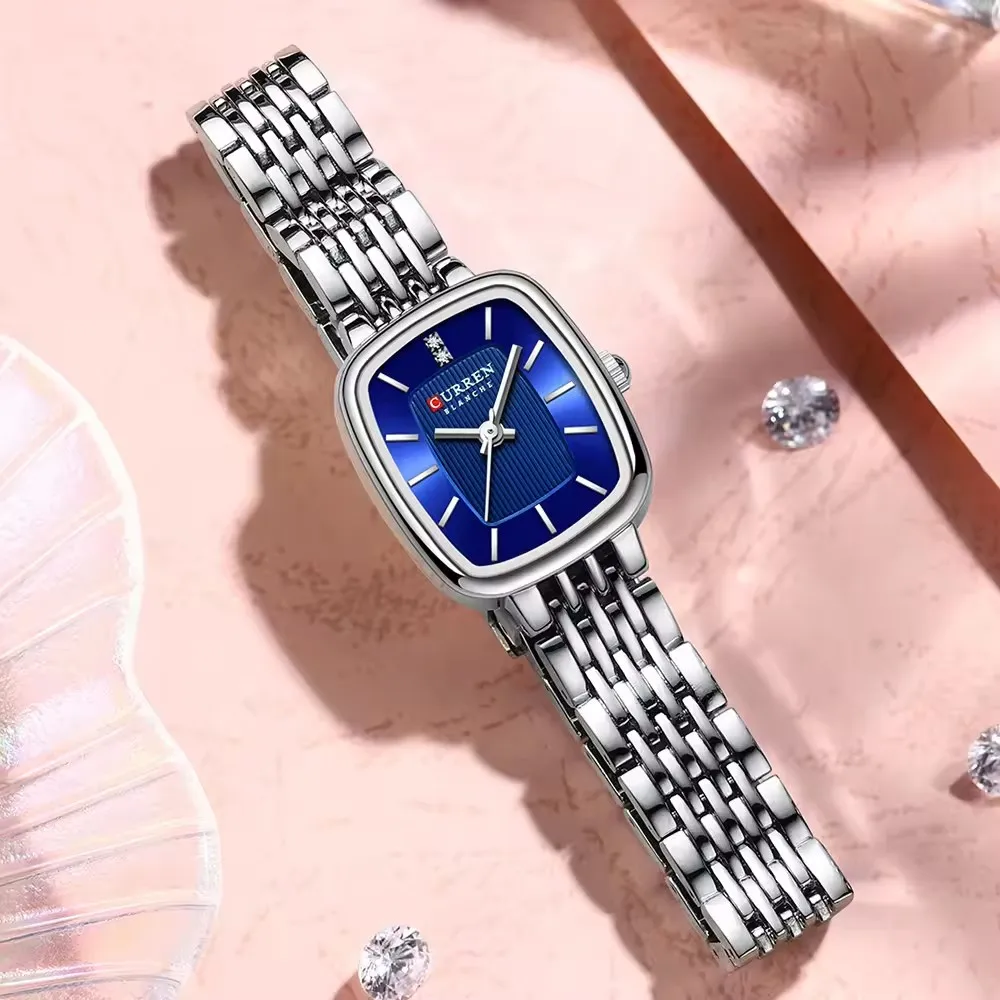 Reloj de cuarzo CURRN 9093 para mujer, reloj de pulsera con tira de acero plateada y dorada Simple con diamantes de ocio a la moda para mujer, reloj de regalo